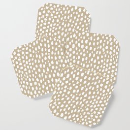Handmade polka dot brush spots (white/tan) Coaster