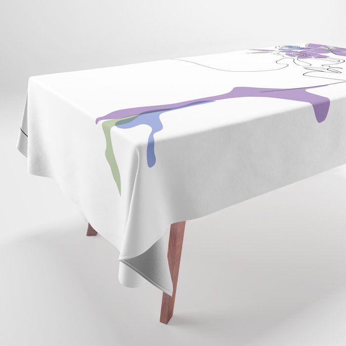 Lilac Bloom Girl / Face drawing with  purple, blue and green flowers / Explicit Design Tablecloth