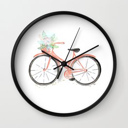 Coral Spring bicycle with flowers Wall Clock