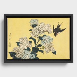 Hydrangea and Swallow by Katsushia Hokusai Framed Canvas