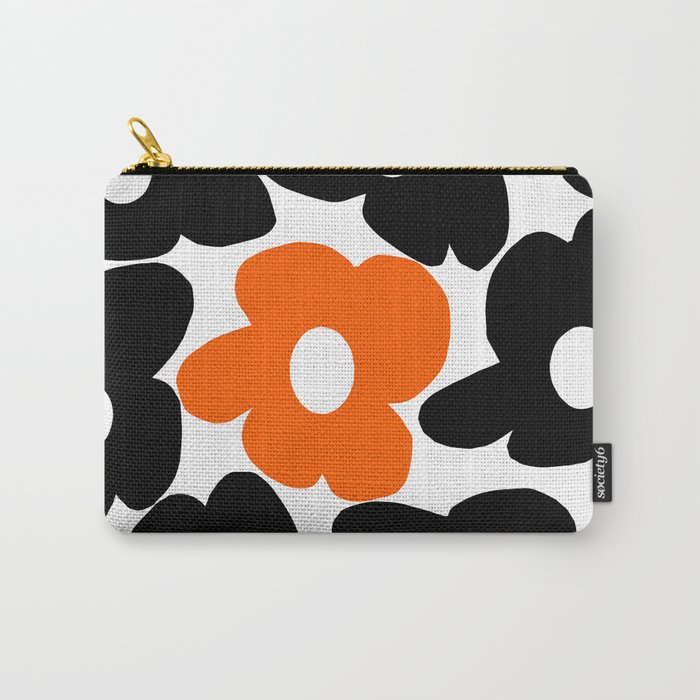 Large Orange and Black Retro Flowers White Background #decor #society6 #buyart Carry-All Pouch