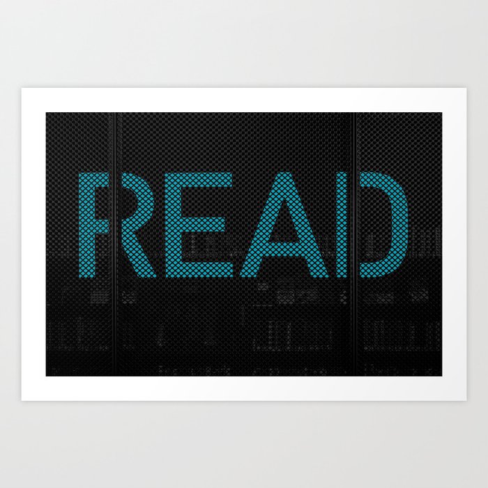 Neon Sign with the word READ in Aqua Blue Art Print