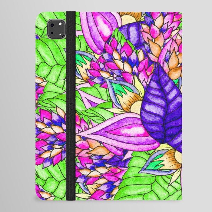 Bright purple green floral pattern waercolor illustration iPad Folio Case