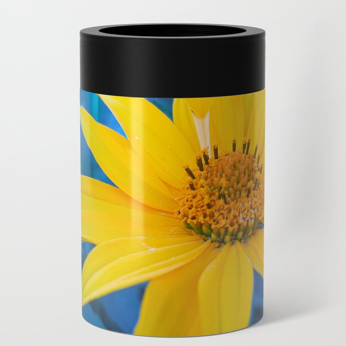 Yellow flower on a blue background Can Cooler