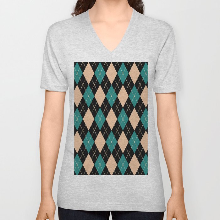 Pink And Turquoise Argyle Diamond Pattern Quilt Knit Sweater Tartan Checkered V Neck T Shirt
