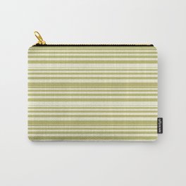 [ Thumbnail: Beige & Dark Khaki Colored Lined/Striped Pattern Carry-All Pouch ]