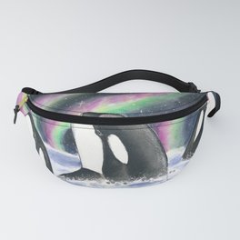 Orca Whales Northern Lights Watercolor Fanny Pack