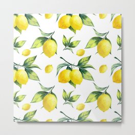 lemons Metal Print | Lemonade, Summerfruits, Watercolor, Summer, Acrylic, Leaf, Lemons, Fruit, Fruits, Lemon 