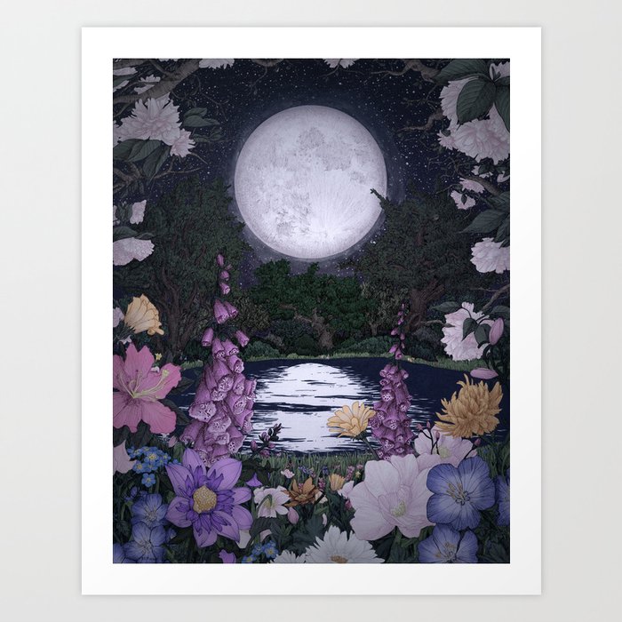 A Garden Lit by the Moon Art Print