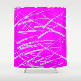 Neon Magenta background with Rough Blue Grey Paint Strokes, Teenage Girl Bedding Shower Curtain