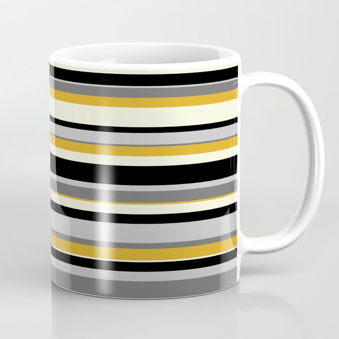 Eyecatching Dim Grey, Goldenrod, Beige, Black & Grey Colored Pattern of Stripes Coffee Mug