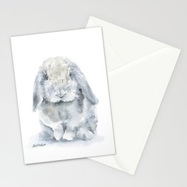 Mini Lop Gray Rabbit Watercolor Painting Stationery Card