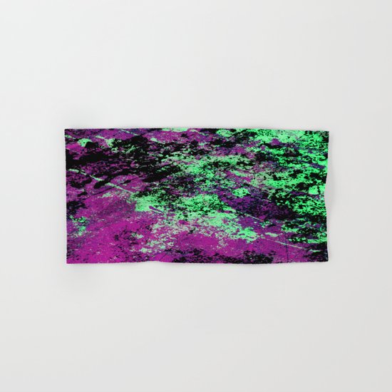 Colour Interaction II - Abstract purple, green and black textured, mixed media art Hand & Bath Towel