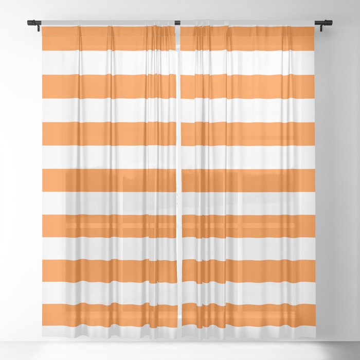 Bright Tumeric Orange And White Wide, Bright White Sheer Curtains