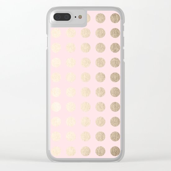Simply Polka Dots White Gold Sands on Flamingo Pink Clear iPhone Case