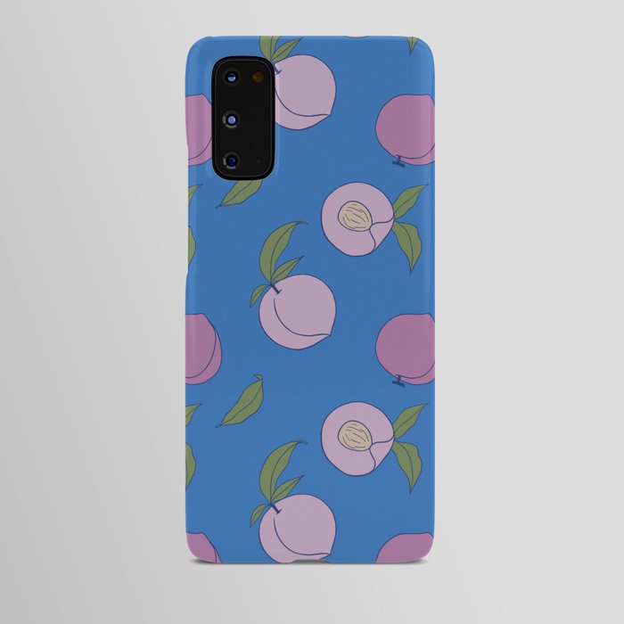 peach and leaf on sapphire blue background Android Case
