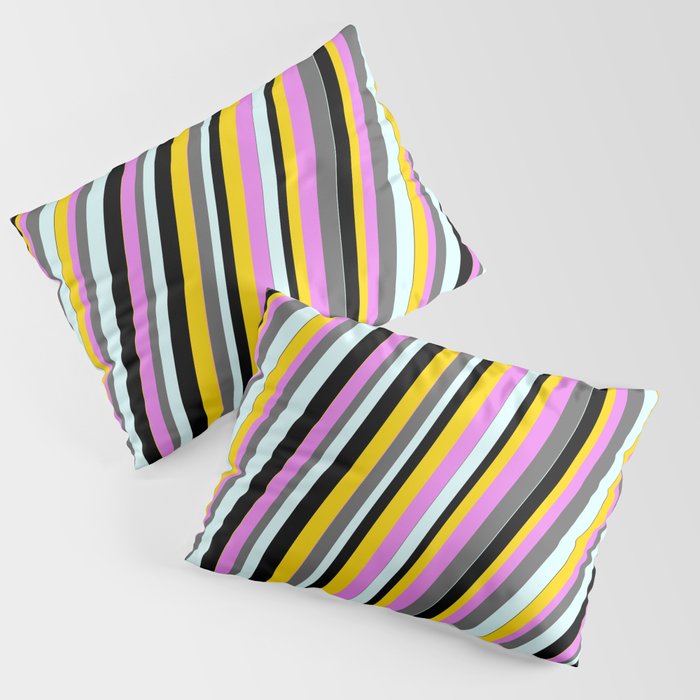 Eye-catching Violet, Dim Grey, Light Cyan, Black & Yellow Colored Lined Pattern Pillow Sham
