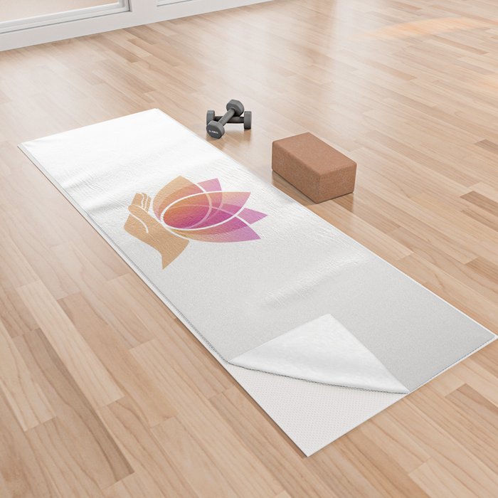 Hand holding a pink lotus flower	 Yoga Towel