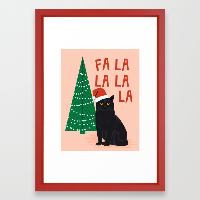 Black Cat Cute Fa La La Christmas Xmas Tree Holiday Funny Cat Art