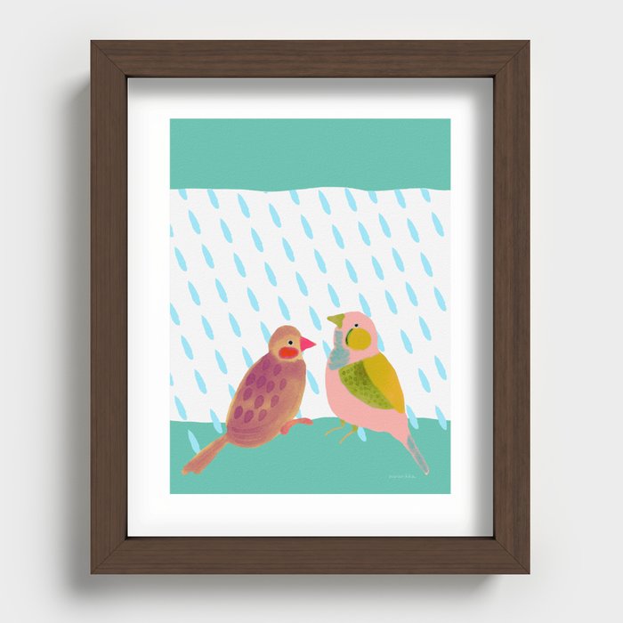 Birds Watching the Rain - Pink and Emerald Recessed Framed Print