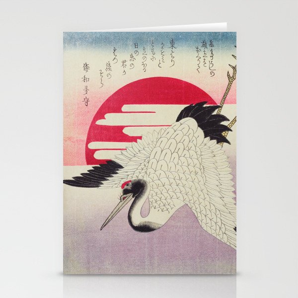 Flying Crane, Rising Sun Woodblock art Stationery Cards