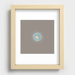 Watercolor Seashell and Blue Circle on Pale Brown Recessed Framed Print