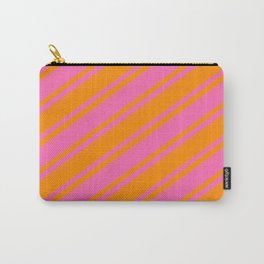 [ Thumbnail: Dark Orange & Hot Pink Colored Striped/Lined Pattern Carry-All Pouch ]