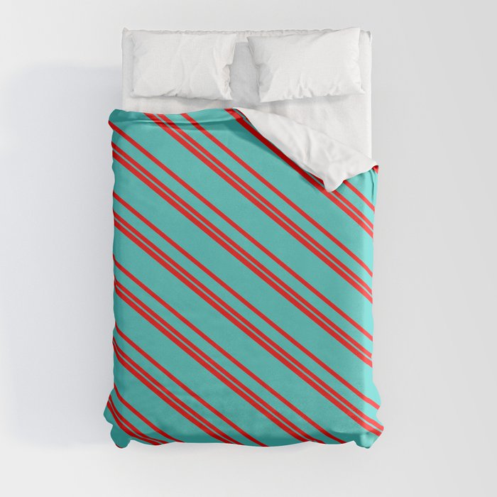 Red & Turquoise Colored Stripes/Lines Pattern Duvet Cover