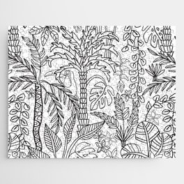 COLORING BOOK JUNGLE FLORAL DOODLE TROPICAL PALM TREES WITH TOUCAN in BLACK AND WHITE Jigsaw Puzzle
