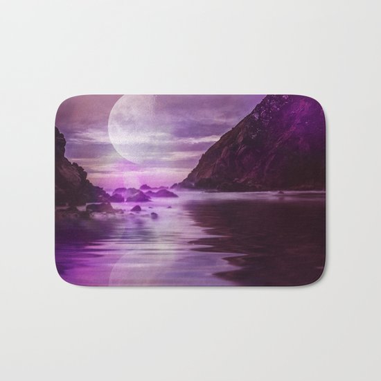 Full Moon over Calm Waters in purple Light Bath Mat