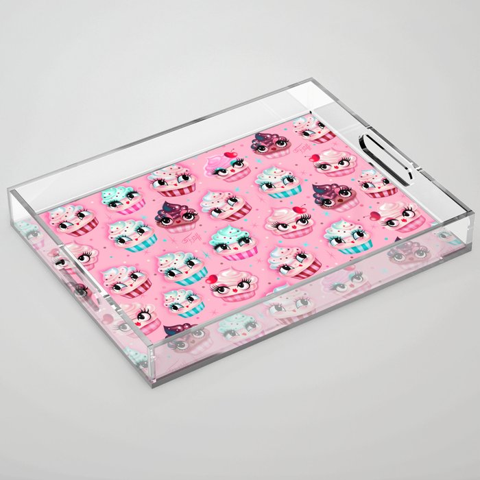 Cute Cupcakes on Pink Acrylic Tray