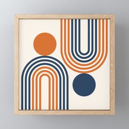 Mid Century Modern Geometric 450 in Navy Blue and Orange (Rainbow and Sun Abstraction) Framed Mini Art Print