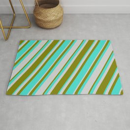 [ Thumbnail: Turquoise, Light Grey & Green Colored Lines/Stripes Pattern Rug ]