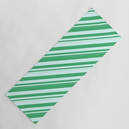 [ Thumbnail: Sea Green and Light Cyan Colored Pattern of Stripes Yoga Mat ]