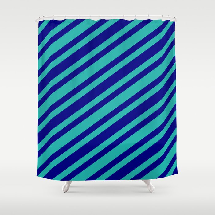 Light Sea Green & Blue Colored Lines/Stripes Pattern Shower Curtain