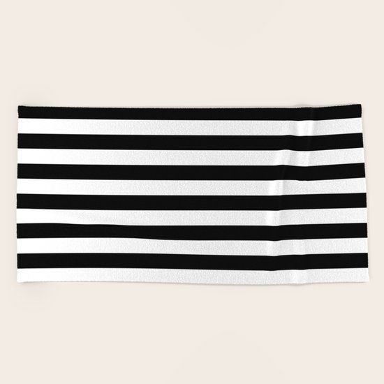 Black and White Horizontal Strips Classic Cabana Stripe Beach Towel