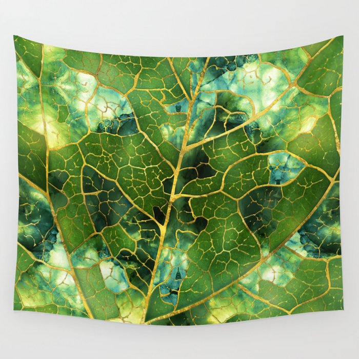 Green Marble Leaf Wall Tapestry