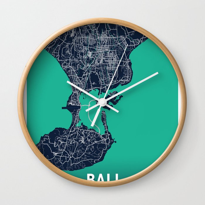 City Map Bali Indonesia Blue Dark Wall Clock