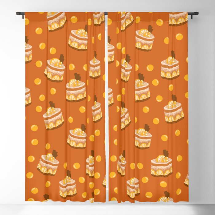 Sweet Cakes Print On Orange Background Pattern Blackout Curtain