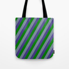 [ Thumbnail: Light Slate Gray, Dark Slate Blue & Green Colored Lines/Stripes Pattern Tote Bag ]