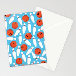 Cute Bowling Pins Sky Blue Bowler Print Pattern Stationery Card