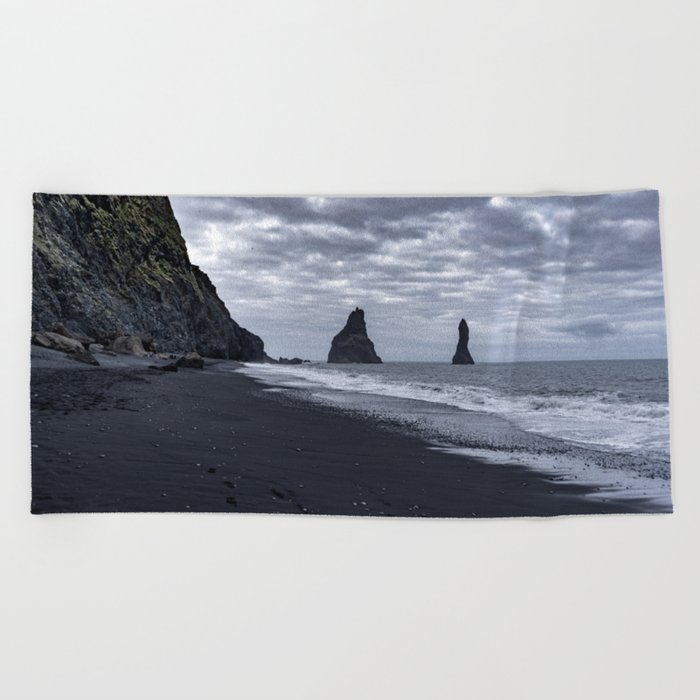 Black beach Beach Towel