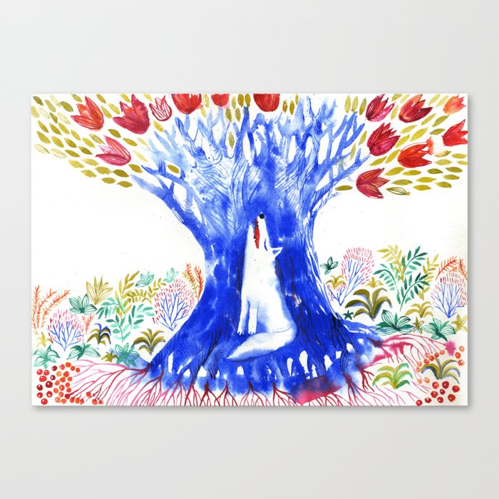Magic Tree and Wolf Canvas Print