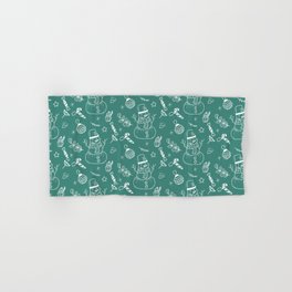 Green Blue and White Christmas Snowman Doodle Pattern Hand & Bath Towel