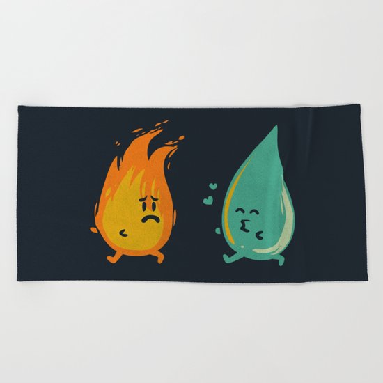 Impossible Love (fire and water kiss) Beach Towel