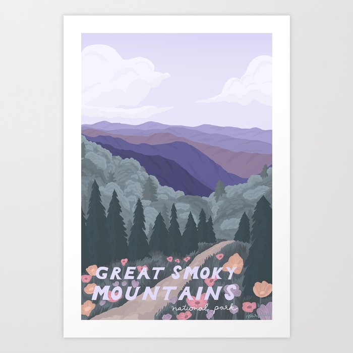 Great Smoky Mountains National Park, National Parks Illustrated, Gatlinburg, Tennessee  Art Print