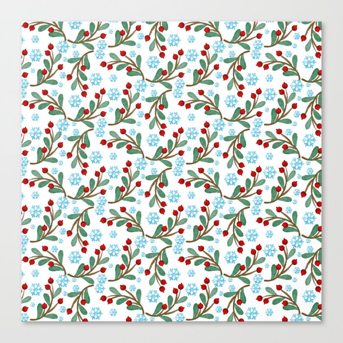 Christmas Pattern Retro Floral Snowflake Canvas Print