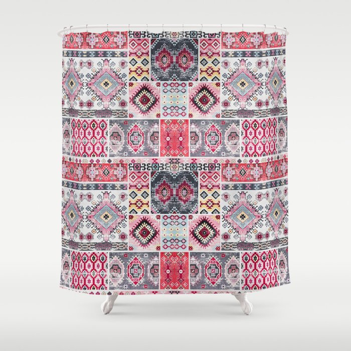 Boho Heritage Tapestry: Oriental Geometric Moroccan Collage Shower Curtain