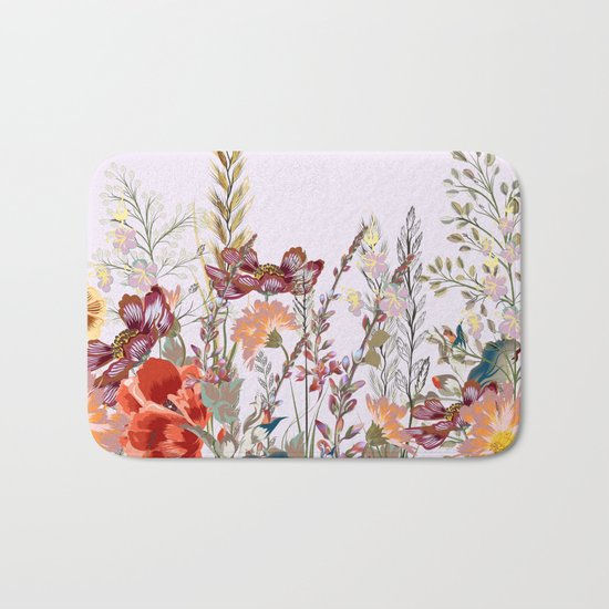 Spring field pattern with poppy and cosmos flowers Bath Mat