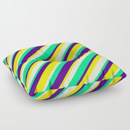[ Thumbnail: Indigo, Yellow, Beige & Green Colored Pattern of Stripes Floor Pillow ]